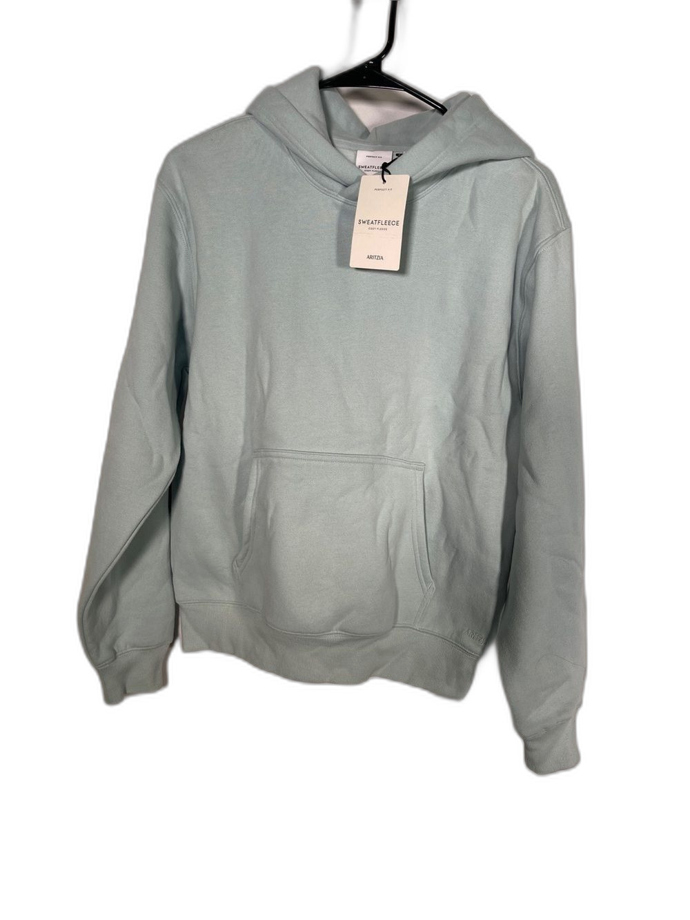 ARITZIA PERFECT FIT COZY FLEECE AQUAMARINE GREEN HOODIE SWEATSHIRT NEW SMALL - Picture 2 of 8